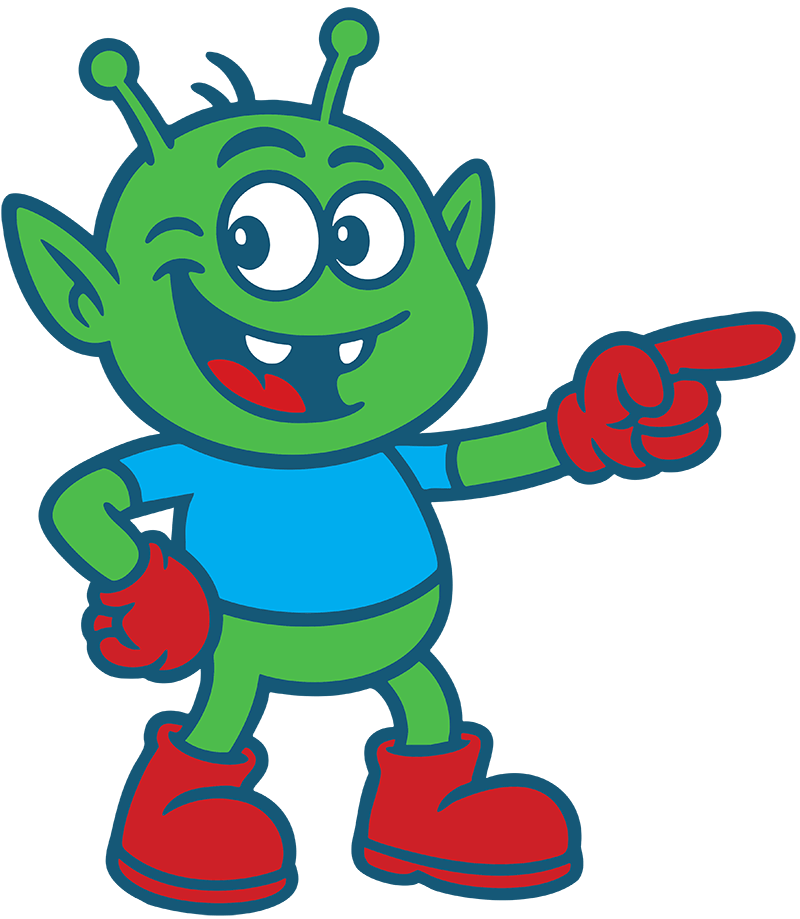 Zarnok mascot pointing
